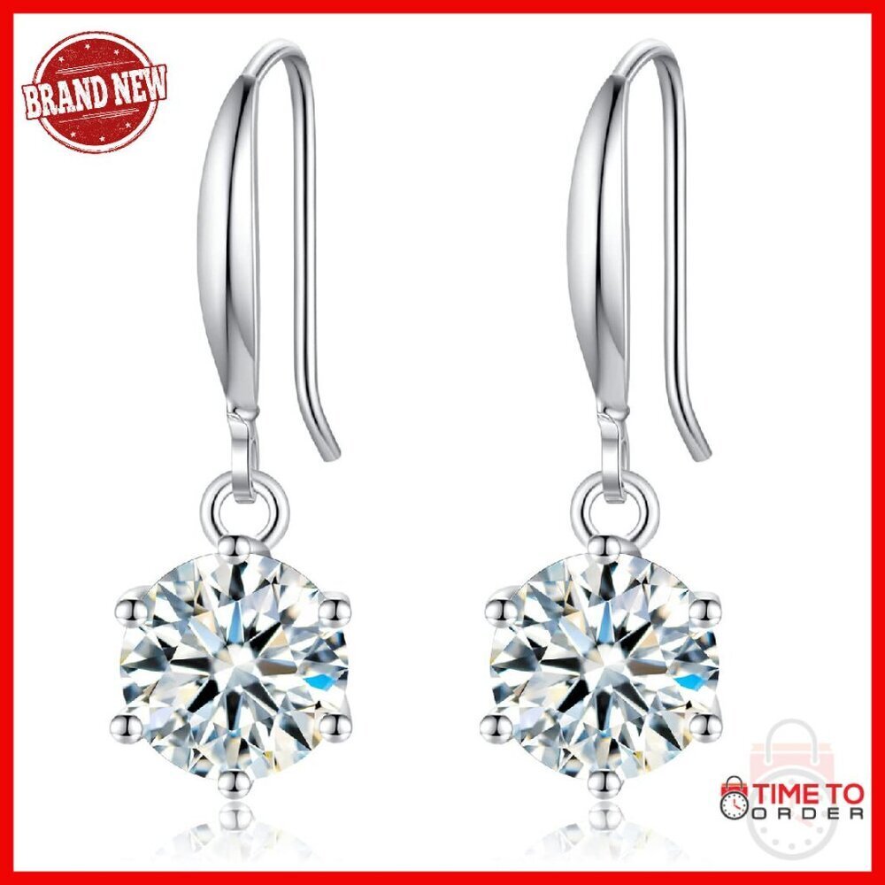 2-4CT Moissanite Dangle Earrings 925 Sterling Silver Ideal Cut